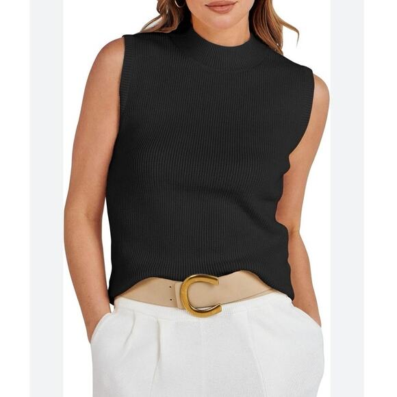 Caracilia Black Ribbed Sleeveless Mock Neck Sweater Vest Top Size Small EUC - Picture 1 of 6